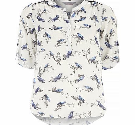 Bhs Petite Ivory Bird Roll Sleeve Shirt, white
