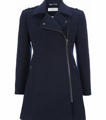 Bhs Petite Navy Faux Wool Biker Coat, navy 12033830249