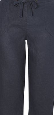 Bhs Petite Navy Linen Viscose Crop Trouser, navy