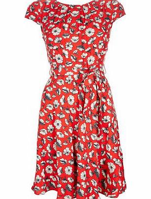 Bhs Petite Red Pansy Fit And Flare, red 12028473874