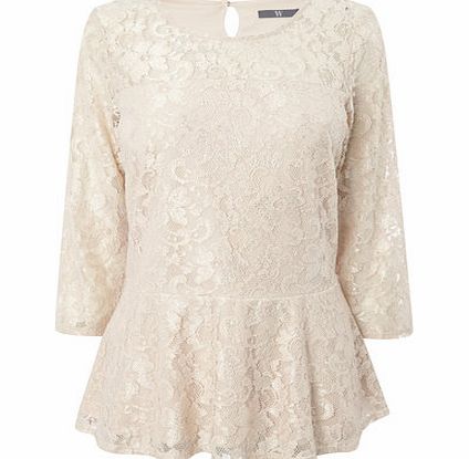 Bhs Pink 3/4 Sleeve Peplum Lace Top, pale pink