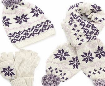 Bhs Pink/Ivory/Purple Fair isle Scarf, Hat and Glove