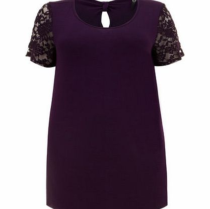 Bhs Purple Lace Sleeve Bow Back Top, purple