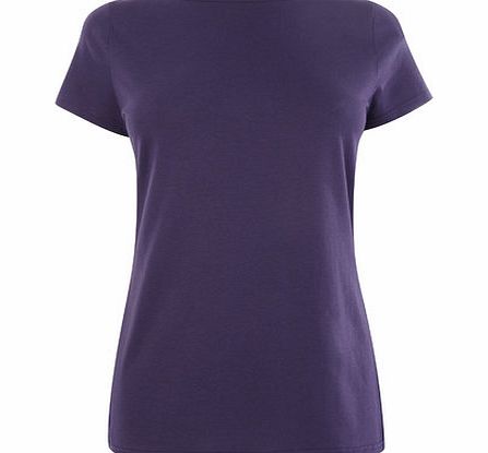 Bhs Purple Short Sleeve Slash Neck Top, dark purple