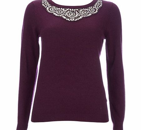 Bhs Purple Statement Necklace Jumper, purple