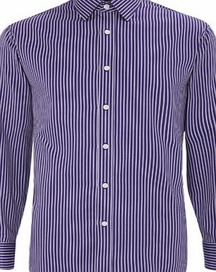 Bhs Purple Stripe Double Cuff Point Collar Shirt,