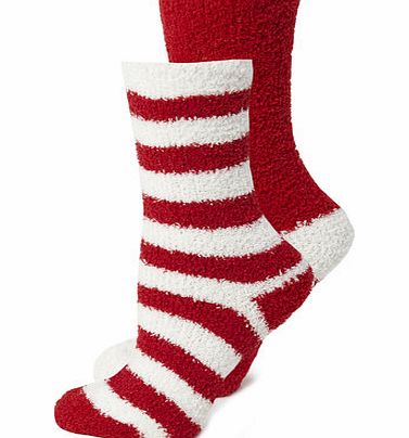 Red  Cream Sparkly Striped 2 Pack of Bedsocks,