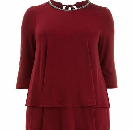 Bhs Red Embellished Trim Tier Top, red 12613533874