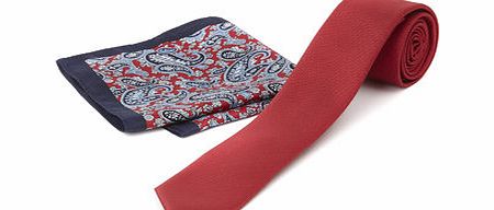 Bhs Red Slim Tie and Paisley Hanky Set, Red