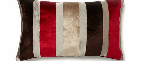 Red velvet stripe lumbar cushion, red 1857263874