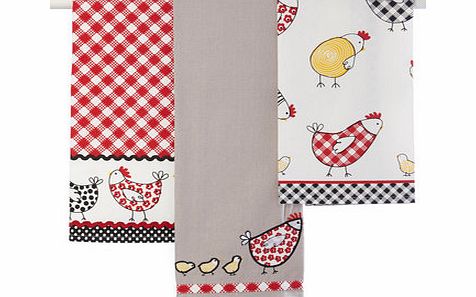 Bhs Set of 3 chickens tea towels, reds 9575106933