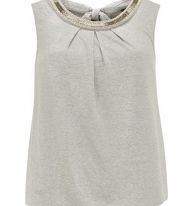 Bhs Silver Embellished Bubble Top, silver 19128060430