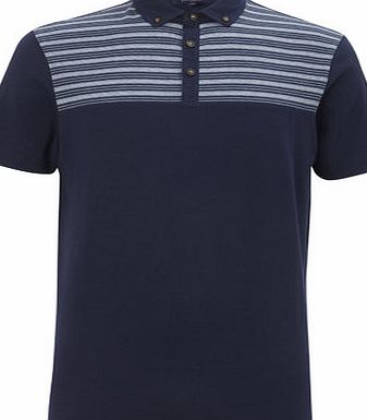 Bhs Smart Chest Panel Stripe Polo Shirt, NAVY