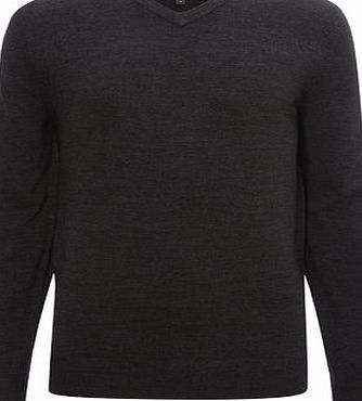Bhs Supersoft Charcoal V Neck Jumper, CHARCOAL