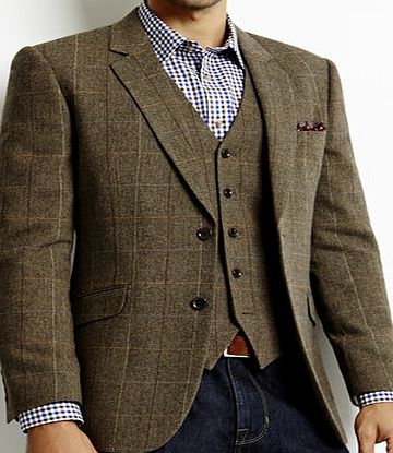 Bhs Tailored Brown Herringbone Jacket, Brown
