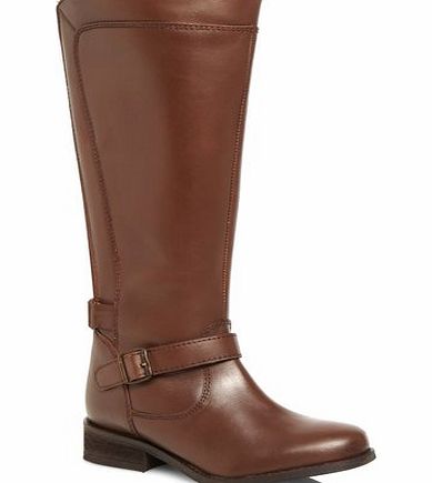 Bhs Tan Leather Panelled Extra Wide Riding Boots,
