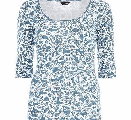 Bhs Teal Butterfly Scoop Top, blue 19128791483