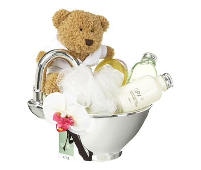 bhs Teddy in sink with spa toiletries