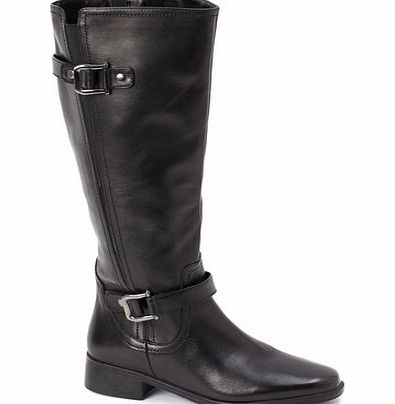 TLC Black Wide Fit Leather 2 Buckle Rider Boots,