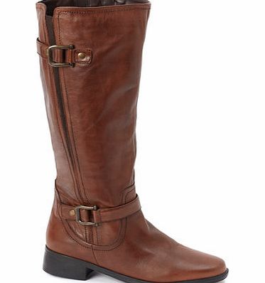 Bhs TLC Tan Wide Fit Leather 2 Buckle Rider Boots,