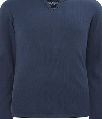 Bhs Trait Blue Rib Long Sleeve Notch Neckline Top,