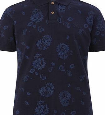 Bhs Trait Navy Bandana Paisley Print Polo Shirt,