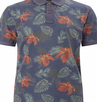 Bhs Tropical Print Polo Shirt, Blue BR52T16GNVY