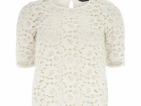 Bhs White 3/4 Sleeve Scallop Lace Top, white