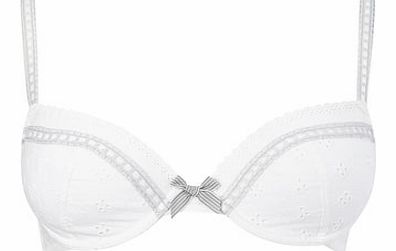 Bhs White Cotton Eyelet Plunge Bra, white 2303770306