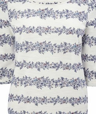 Bhs White/Navy Petite Floral Stripe Top, white/multi