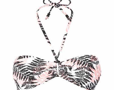 Bhs White Palm Print Bandeau Bikini Top, white/multi