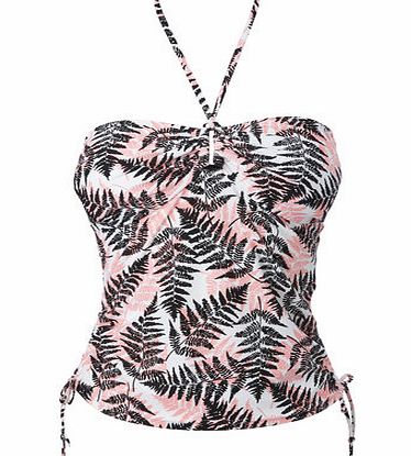 Bhs White Palm Print Bandeau Tankini Top,