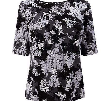 Bhs Womens Black and White Floral Print Half Sleeve