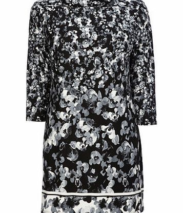 Bhs Womens Black And White Long Sleeve Floral Tunic,