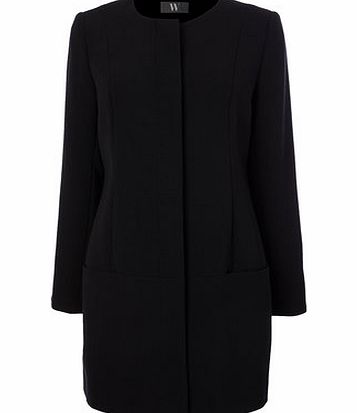 Womens Black Collarless Crepe Coat, black
