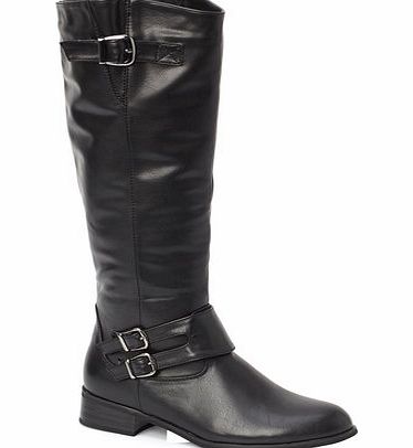Bhs Womens Black Double Buckle Riding Boot, black