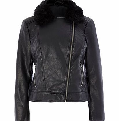 Bhs Womens Black Faux Leather Collared Biker Jacket,