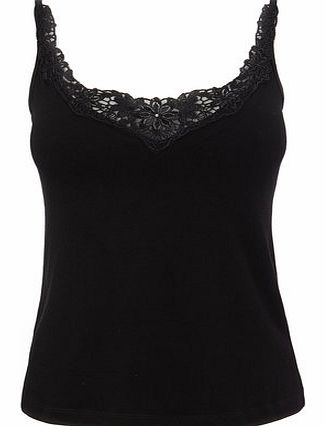 Bhs Womens Black Guipure Trim Vest, black 4801128513