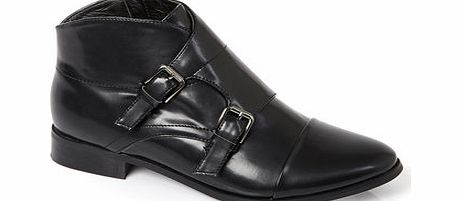 Bhs Womens Black High Shine Double Monk Ankle Boot,