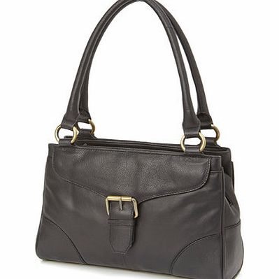 Bhs Womens Black Leather Buckle 3 Compartment Bag,