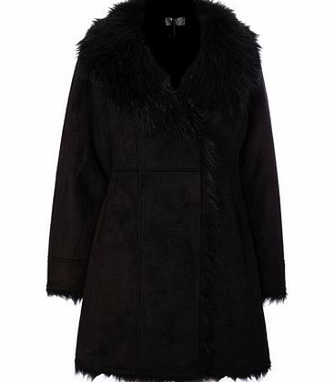 Bhs Womens Black Shearling Coat, black 9853250137