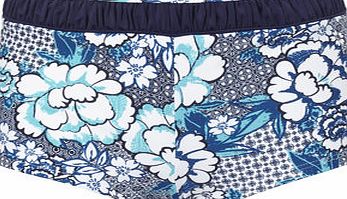 Womens Blue and White Oriental Floral Print Swim