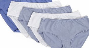 Bhs Womens Blue and White Plain 5 Pack Midi Briefs,