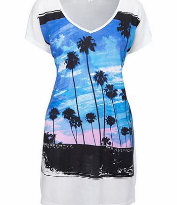 Womens Blue Palm Print Jersey Cover Up,