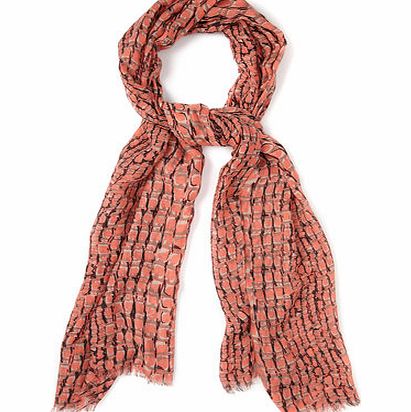 Womens Coral Abstract Reptile Scarf, coral