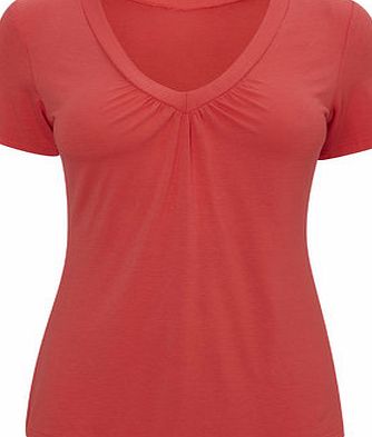 Bhs Womens Coral Gathered V Neck Top, coral