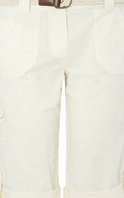 Bhs Womens Cream Petite Cotton Belted Crop Trouser,