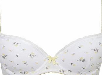 Bhs Womens Floral Print Cotton Plunge Bra, cream