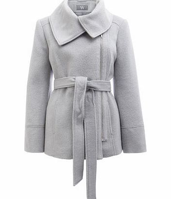 Womens Grey Brushed Zip Belted Coat, grey