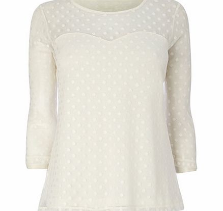 Bhs Womens Ivory 3/4 Sleeve Spot Lace Top, ivory